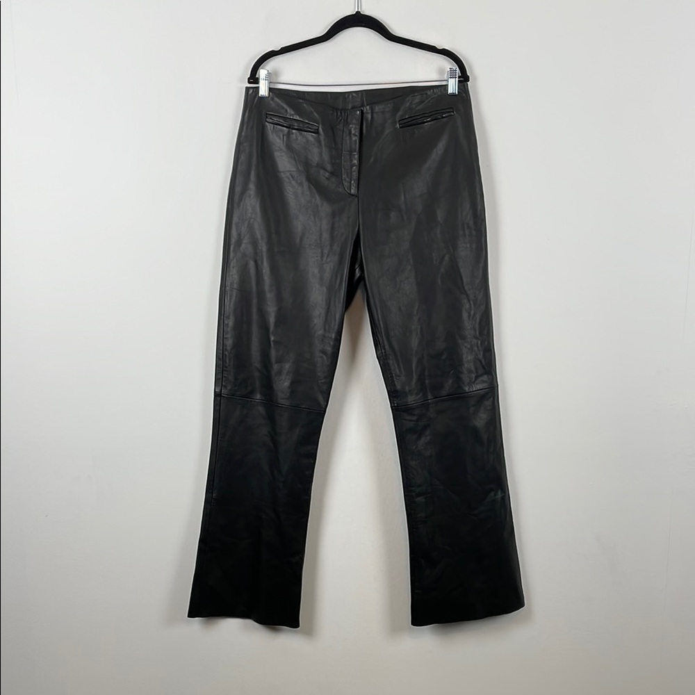VS2 By Vakko Women's 14 Black Lamb Leather 2 Pocket Wide Leg Soft Lined Pants
